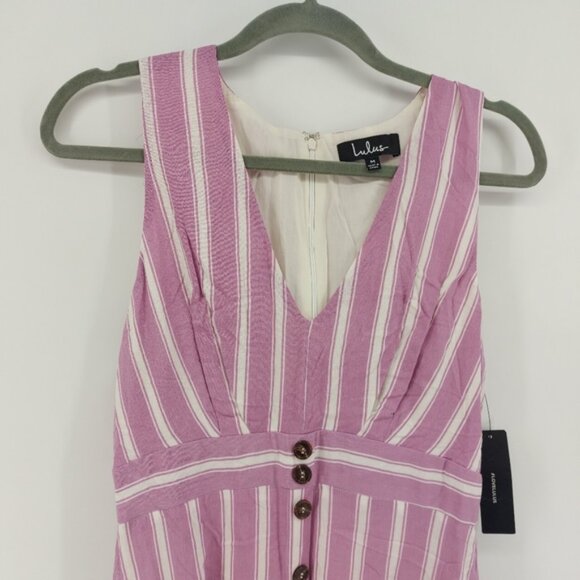 Lulu's Jacqui Lavender and White Striped Button Front Midi Dress - Picture 7 of 10